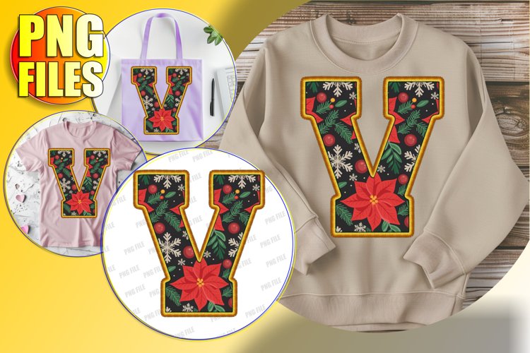 V Doodle Letter Style PNG Bright Christmas Theme!