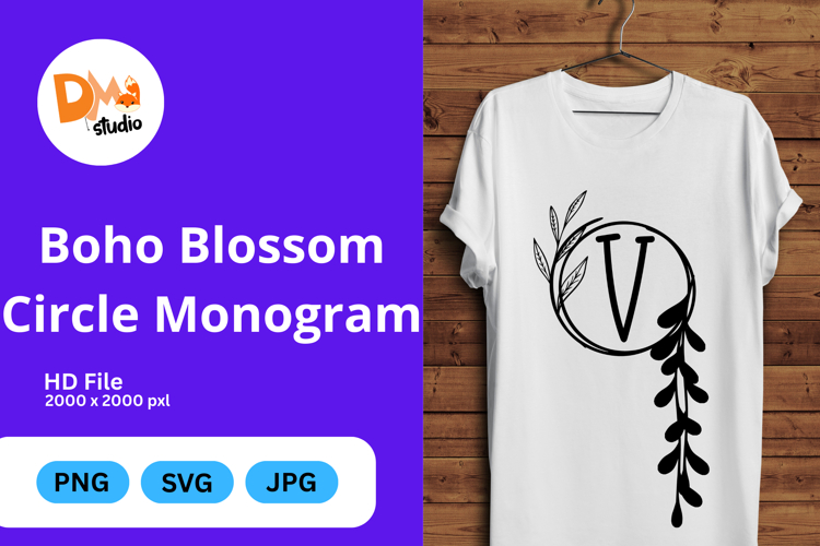 Boho Blossom Circle Monogram - Floral Bohemian Letter Frames
