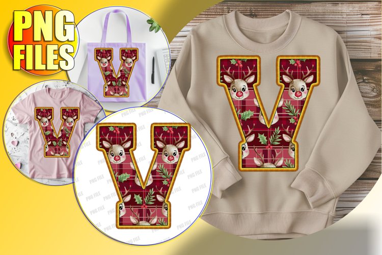 V Doodle Letter Style Print Cheerful Festive Character!