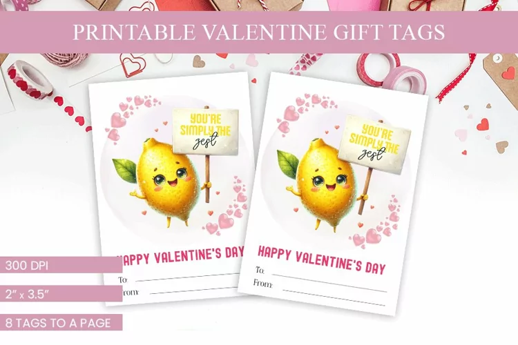 Zesty Lemon Valentine's Gift Tags - Citrusy Sweet Printable