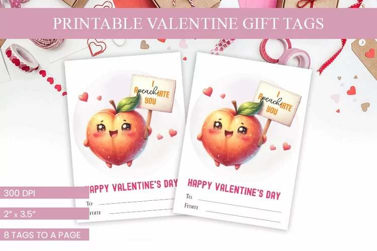 Sweet Peach Valentine's Gift Tags - 'I aPeachiate You'