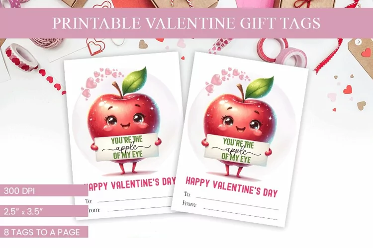 Apple of My Eye Valentine Gift Tags - Adorable & Printable