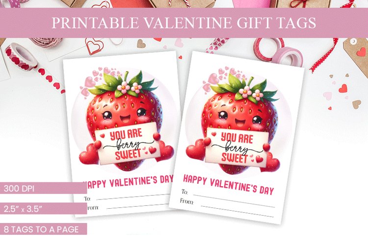 Strawberry Valentines Day Gift Tags - Berry Sweet Love Note