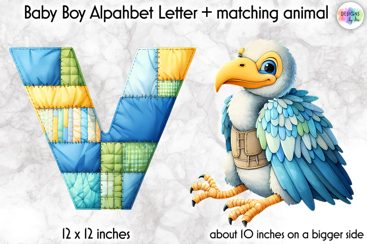 Cute Patchwork Baby Alphabet and Baby Animals PNG, Monogram