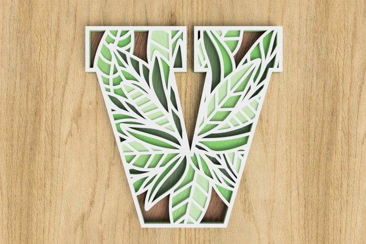 Layered Botanical Alphabet Laser Cut File - Letter V example image 1