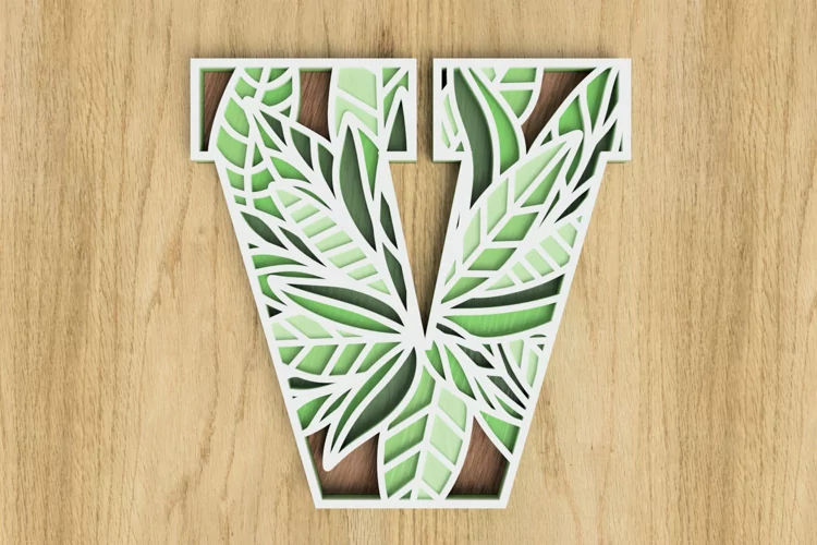 Layered Botanical Alphabet Laser Cut File - Letter V