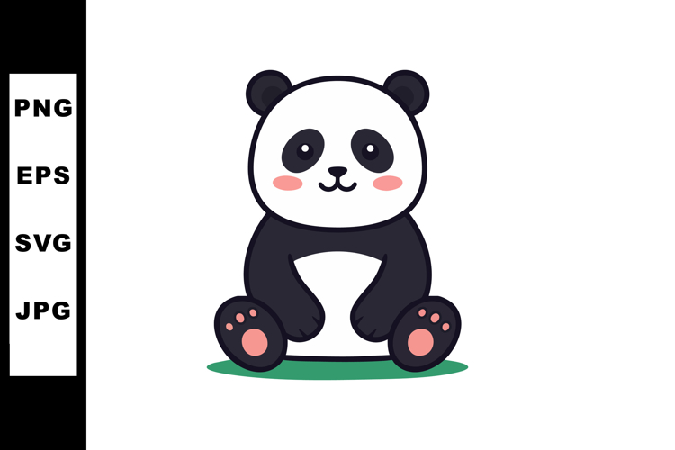 Cute sitting panda bear cartoon illustration with pink cheek