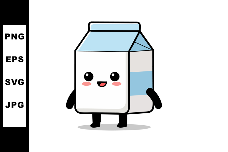 Cute smiling milk carton character with blue and white color