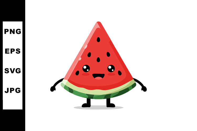 Cute anthropomorphic watermelon slice with happy face and li
