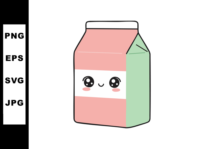 Cute pink and green milk carton with smiling face vector ill example image 1