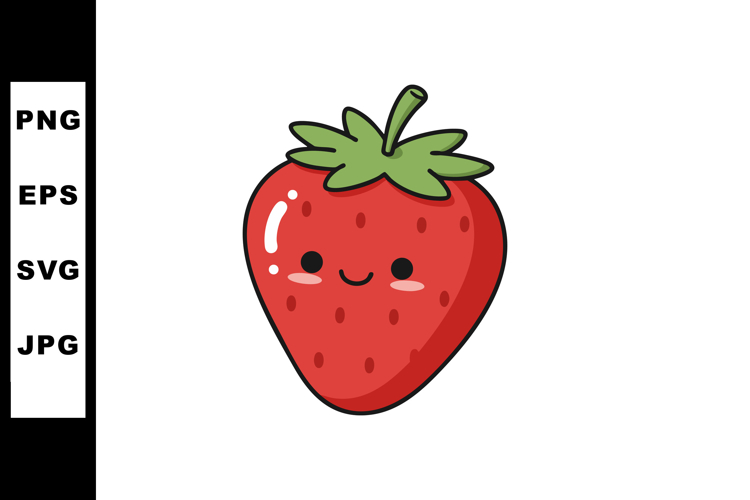 Cute smiling strawberry fruit vector illustration with green