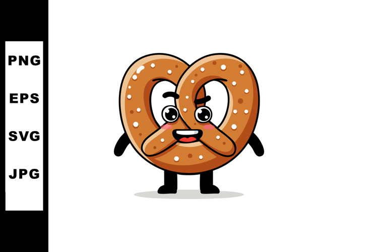 Pretzel Character Cartoon Illustration with Salt Sprinkles a example image 1