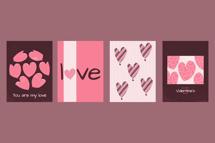 Cute Valentines Day Card or Poster Set with Pink Heart