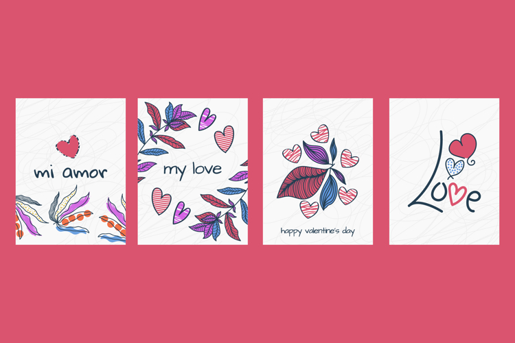 Cute Love Letter Card for Valentines with Hand Drawn Hearts