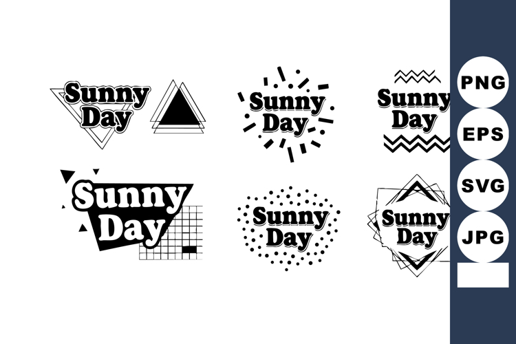 Sunny Day text designs with geometric shapes and modern typo