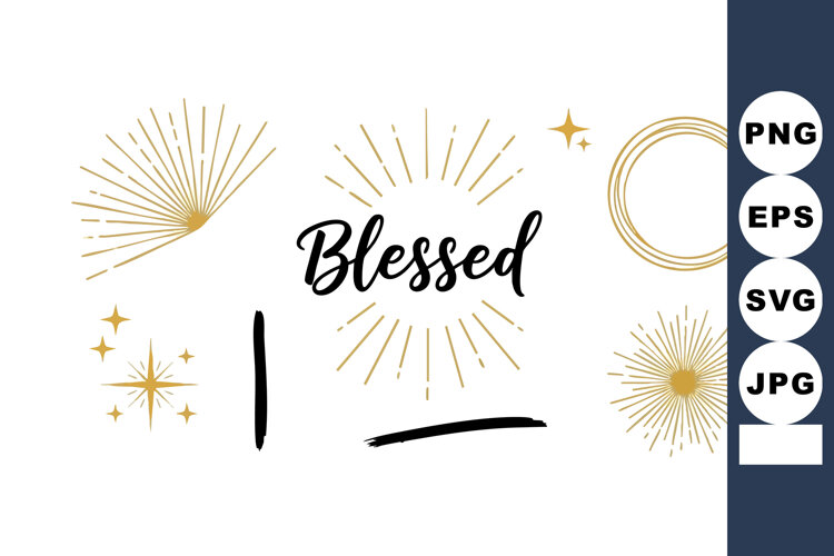 Blessed text with golden sparkles and decorative starburst s example image 1