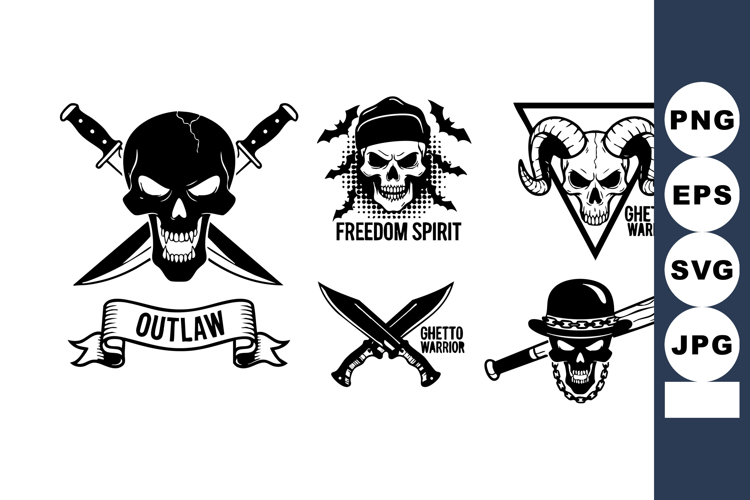 Pirate skulls with crossed knives and baseball bat outlaw fr