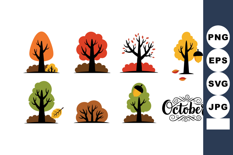 Autumn season colorful trees with falling leaves and October