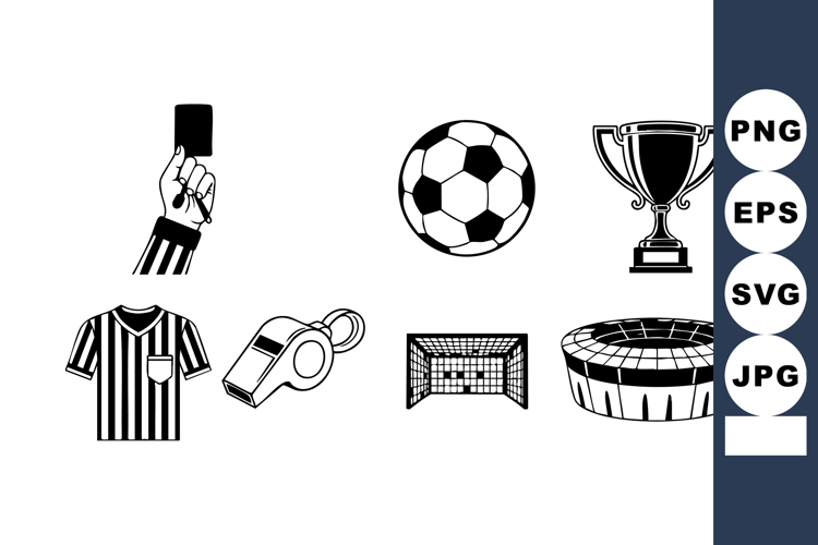 Soccer icons set with referee card whistle trophy ball jerse