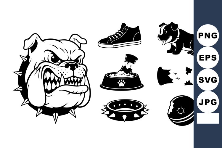 Bulldog head sneaker dog food bowl collar ball puppy cartoon