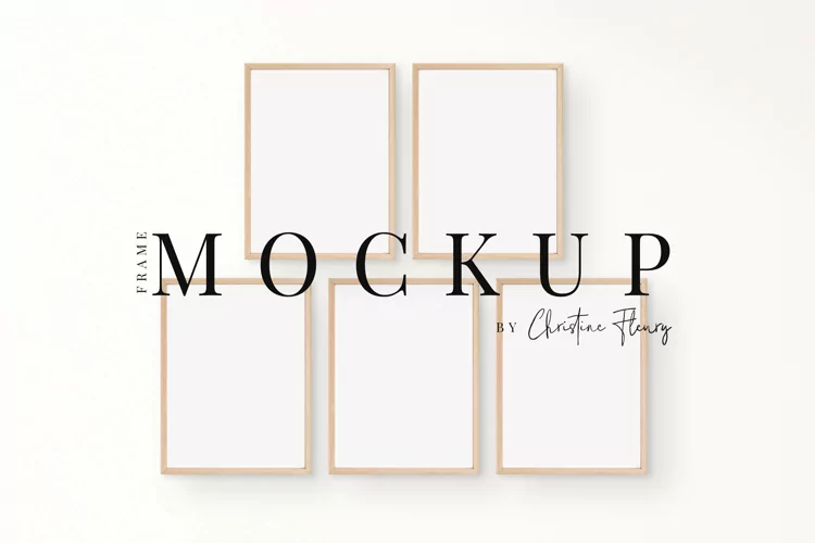 Neutral Wood Frame Mockup, Boho 5 Frames Mockup