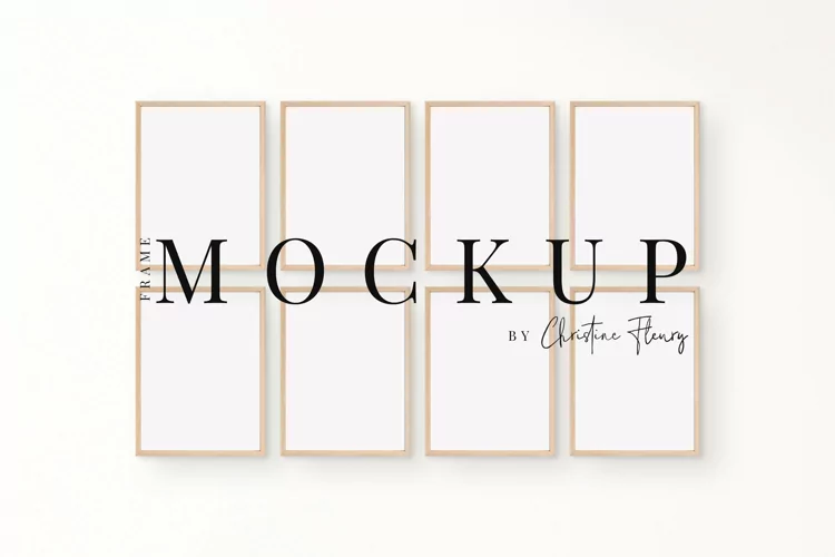 Neutral Wood Frame Mockup, Boho 8 Frames Mockup