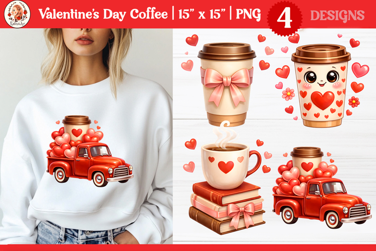 Valentine’s Day Cute Coffee Cups Sublimation PNG