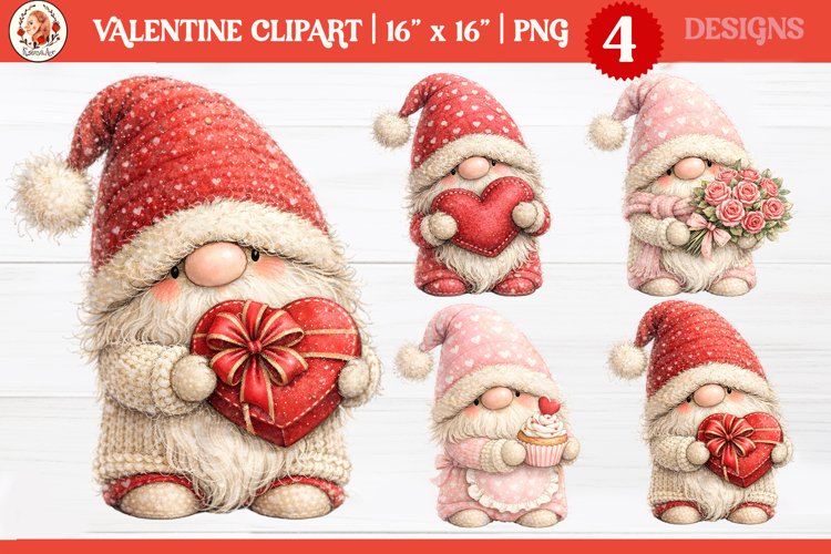 Valentines Day Whimsical Cute Gnome Clipart PNG