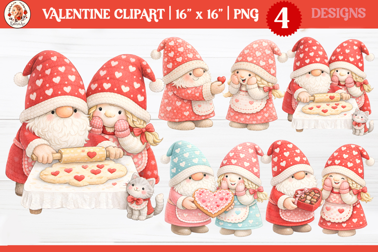 Valentines Day Whimsical Cute Couple Gnomes Clipart