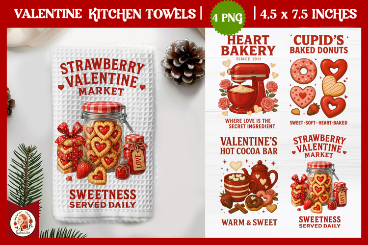 Valentines Day Kitchen Towel, Vintage Valentine Cookies