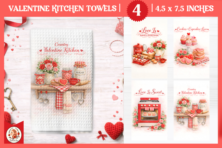 Valentines Day Kitchen Towel, Vintage Valentine Cookies