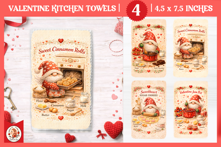 Valentines Day Kitchen Towel, Cute Valentine Gnome