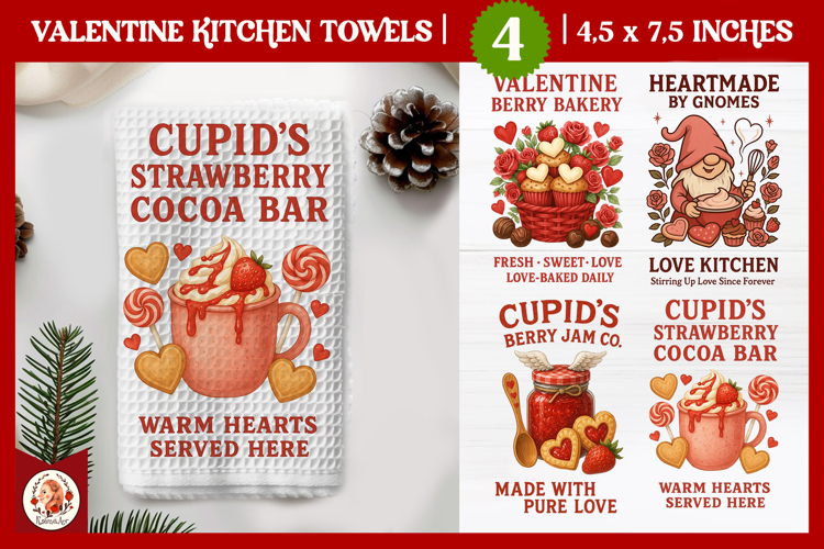 Valentines Day Kitchen Towel, Vintage Valentine Cookies
