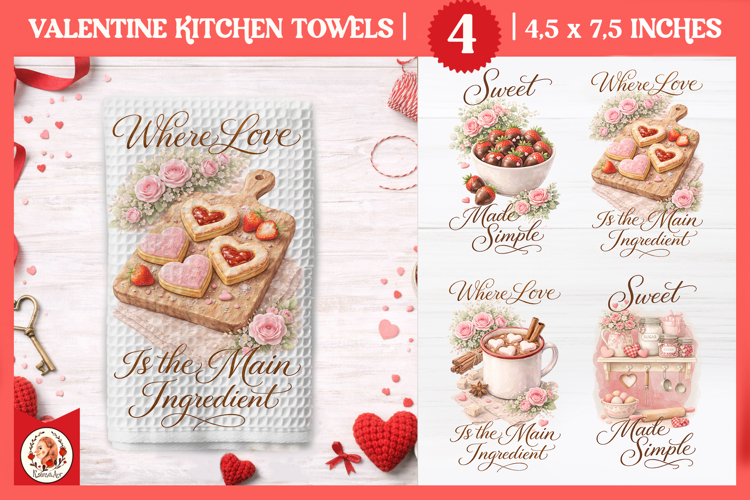 Valentines Day Kitchen Towel, Vintage Valentine Cookies