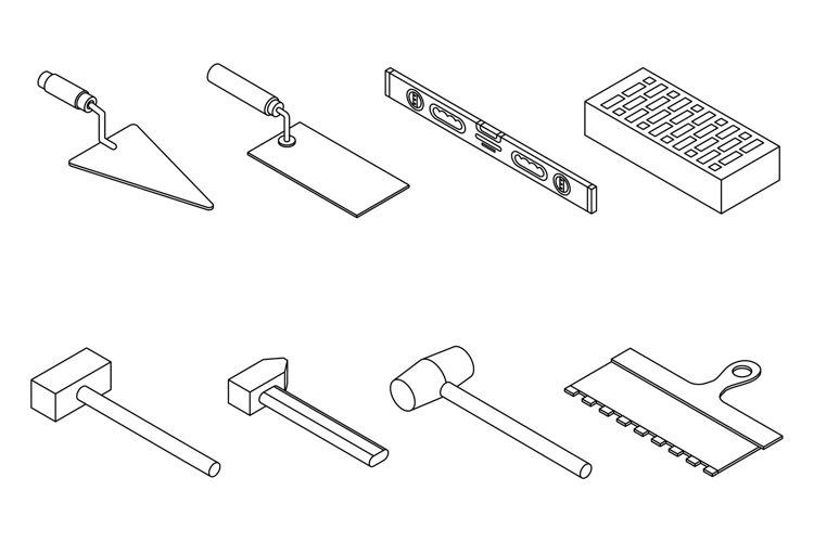 Masonry worker icons set vector outine example image 1