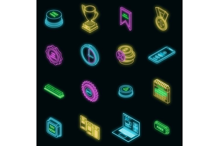 Free trial version icons set vector neon