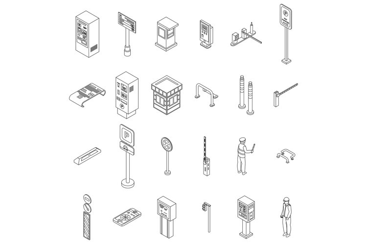 Paid parking icons set vector outline example image 1