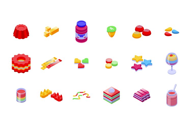 Jelly icons set isometric vector. Confectionery dessert example image 1