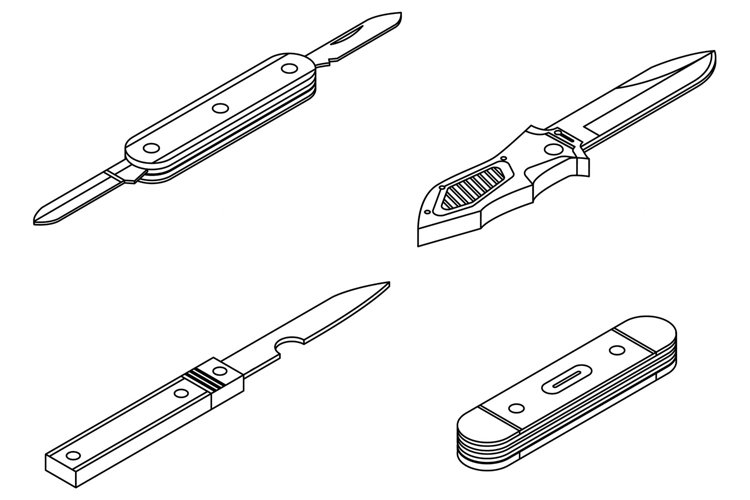 Penknife icons set vector outine
