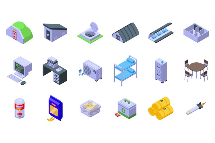 Bomb shelter icons set isometric vector. Bomb bunker