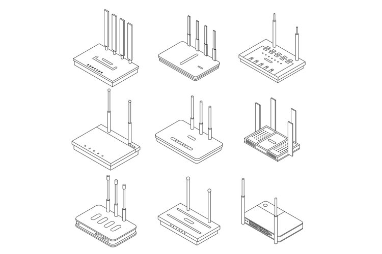 Router icons set vector outline example image 1