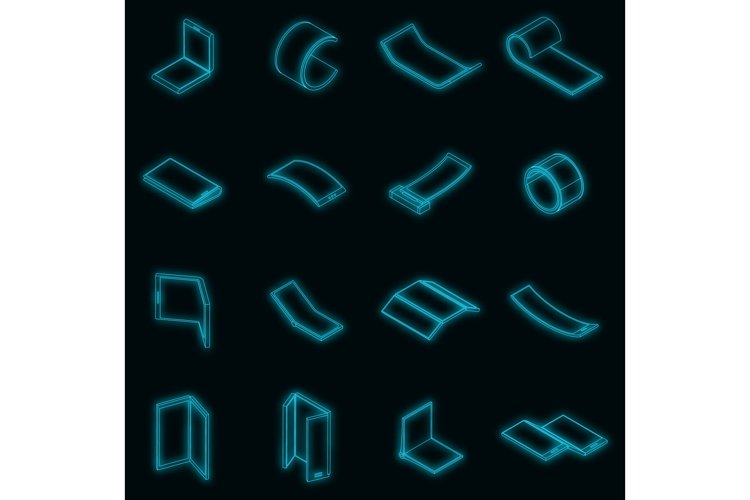 Flexible display icons set vector neon