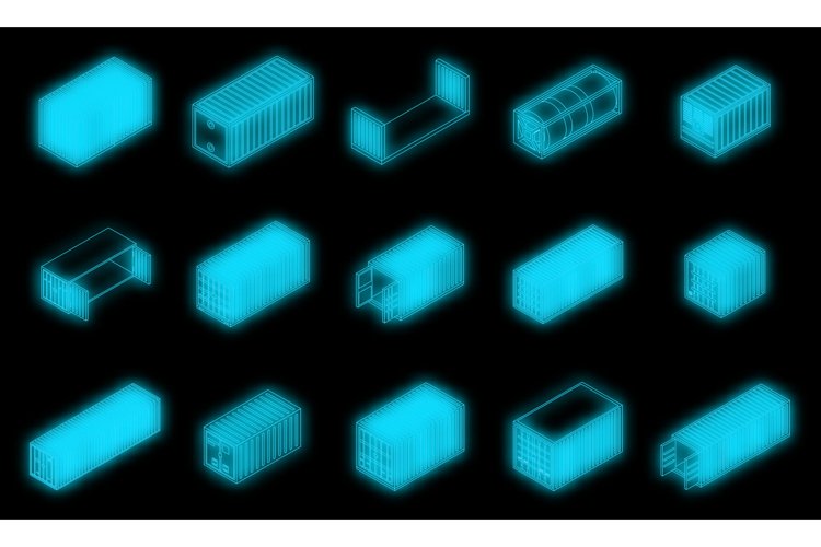Cargo container icons set vector neon