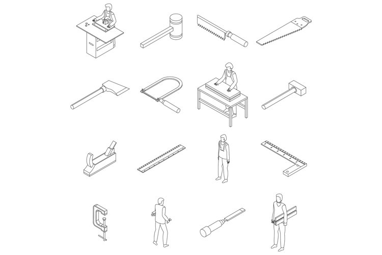 Carpenter icons set vector outline example image 1