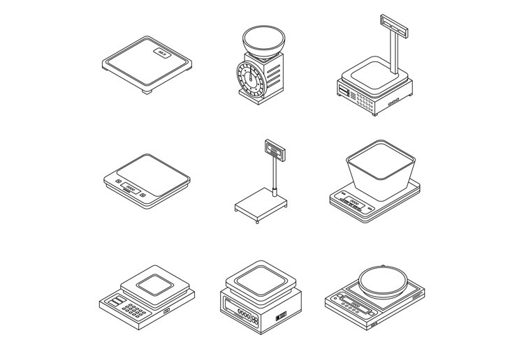 Weigh scales icons set vector outine