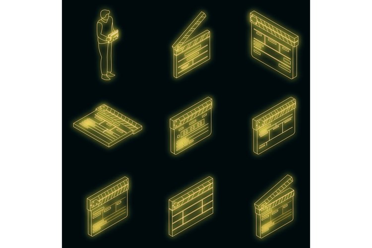 Clapper icons set vector neon