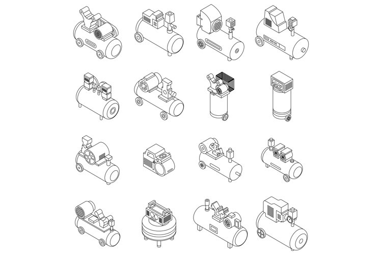 Air compressor icons set vector outline