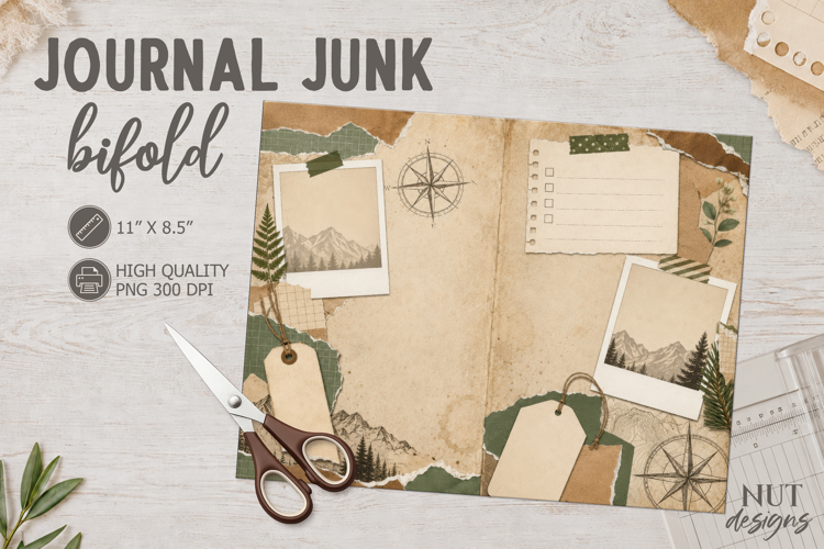 Vintage Travel Journal Bifold Template camping scrapbook