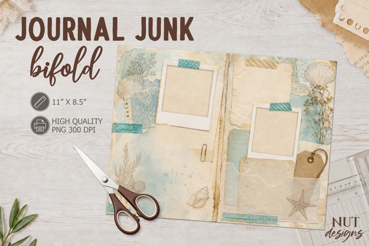 Travel Junk Journal Bifold Vacation Shells digital paper