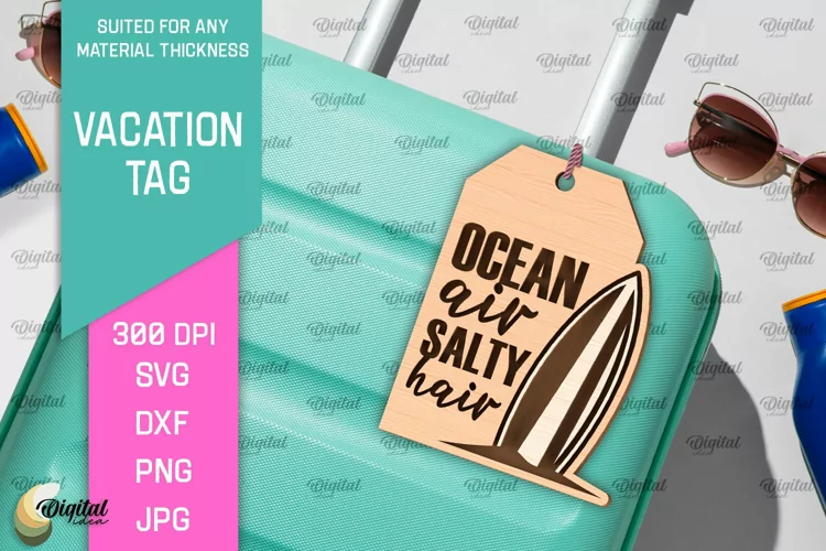 Luggage Tag Laser Cut. Wooden Travel Tag SVG